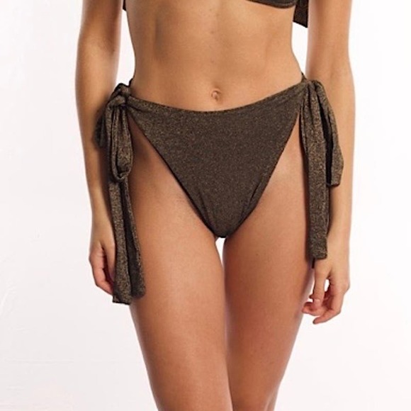 JYork The Label Ellie Bikini Bottom Gold Black Ties Reversible Women’s M - Picture 1 of 9
